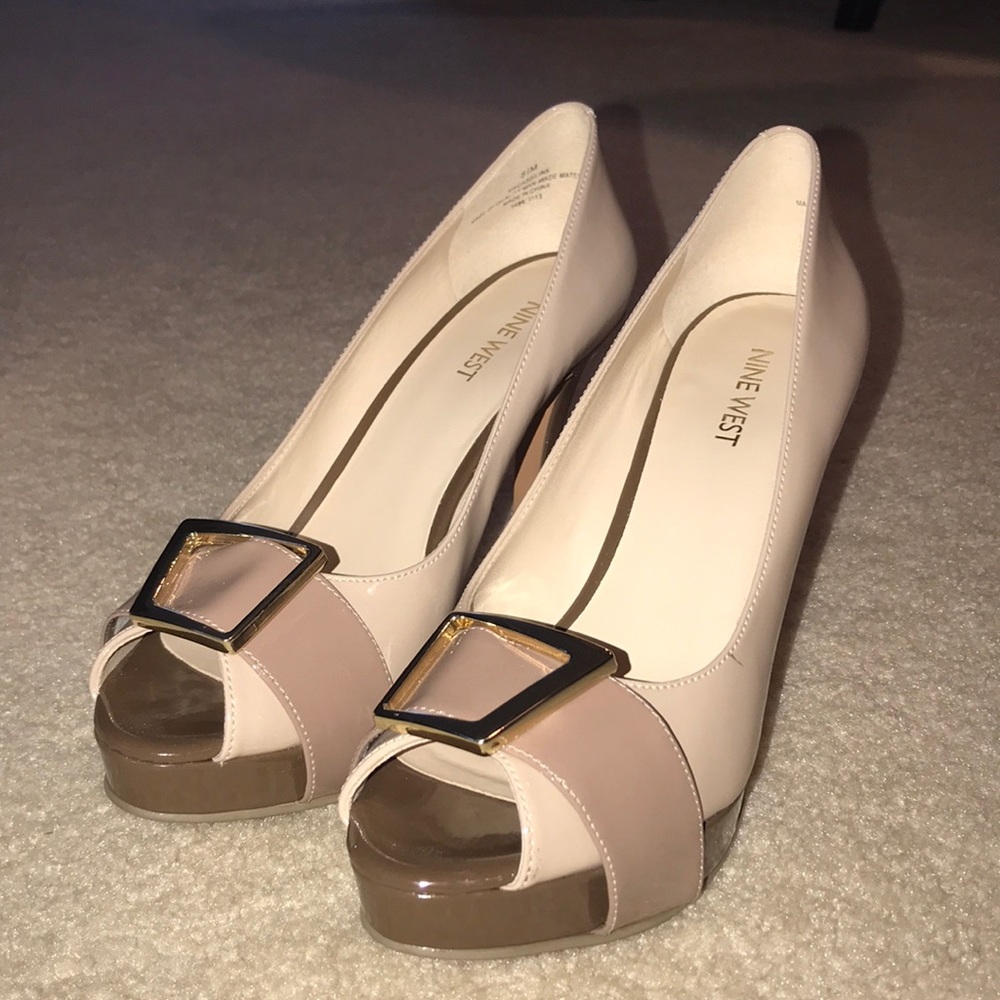 Nine West Women's Peep Toe Heels - Cream and Tan